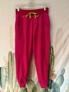 Women’s FIGS Zamora Jogger Scrub Magenta Neon Yellow Drawstring Button Pants 🌵XS